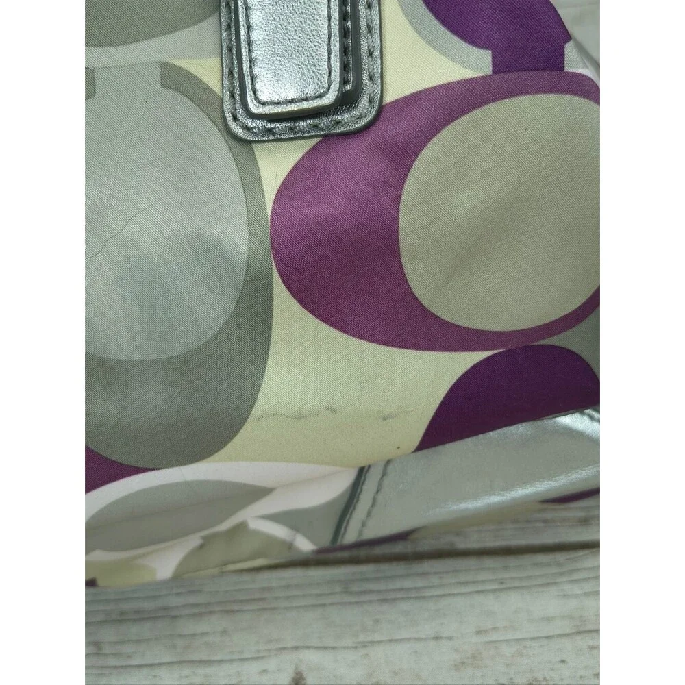 Coach Optic Convertible Scarf Print Carry All F17409 Purple Silver Taupe Sateen